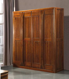 【黄金胡桃木衣柜巴新胡桃木四门衣柜大衣柜整体衣柜实木趟门衣柜_实木家具价格|图片】-