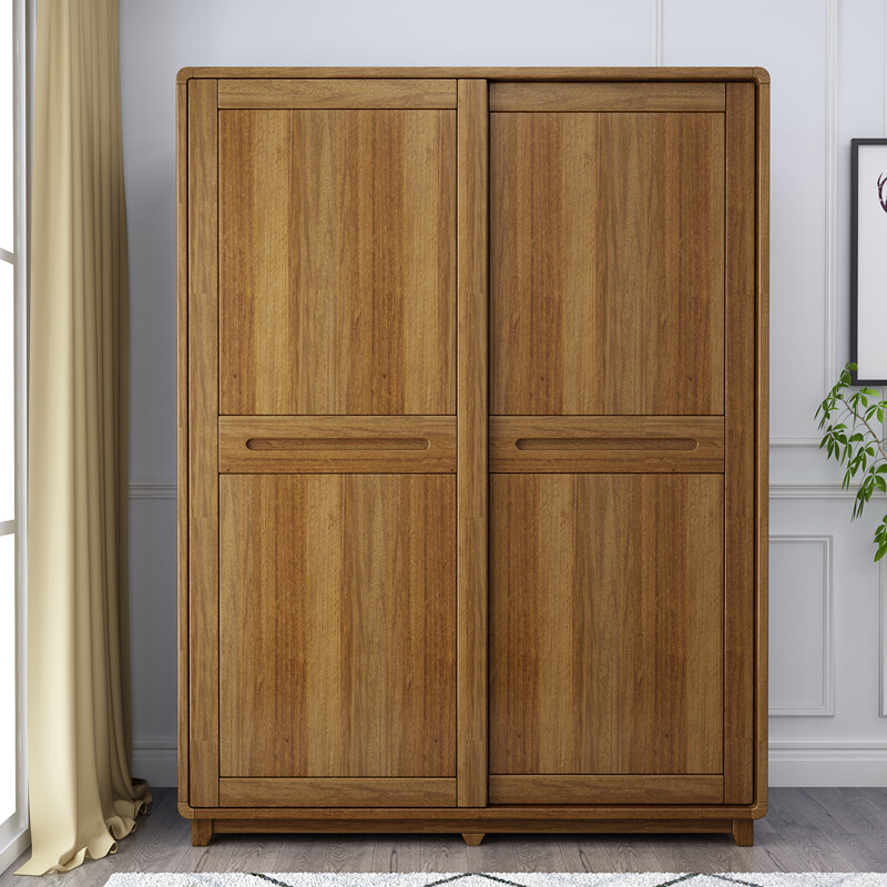 南宜(nanyi)新中式全实木大衣柜推拉门柜子 卧室两门移门木质双门衣橱 两门衣柜 两门推拉