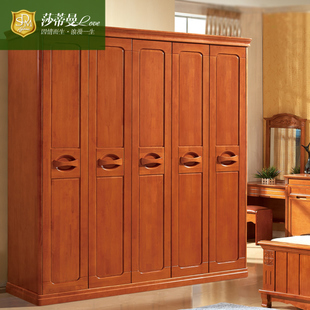四门实木衣柜五门整体木质大衣橱现代中式储物橡木衣柜推拉门新品_家装家饰/