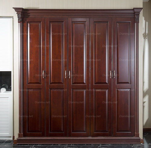 帝安姆欧式红樱桃实木平开门五门衣柜 定制您的专属储物空间