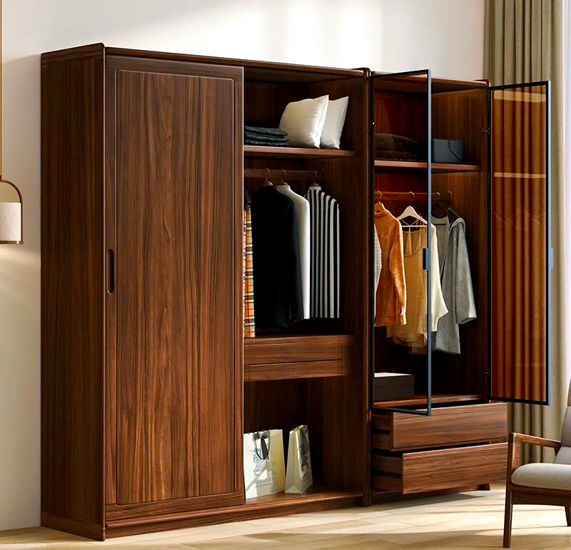 新中式黑胡桃木实木衣柜 传统与现代的完美融合