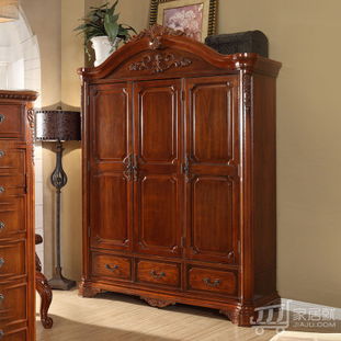 里外美式三门衣柜 橡胶木实木的经典之选